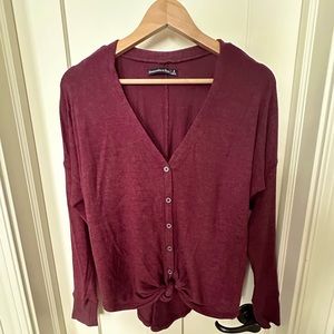 Abercrombie tie front long sleeve top, size S